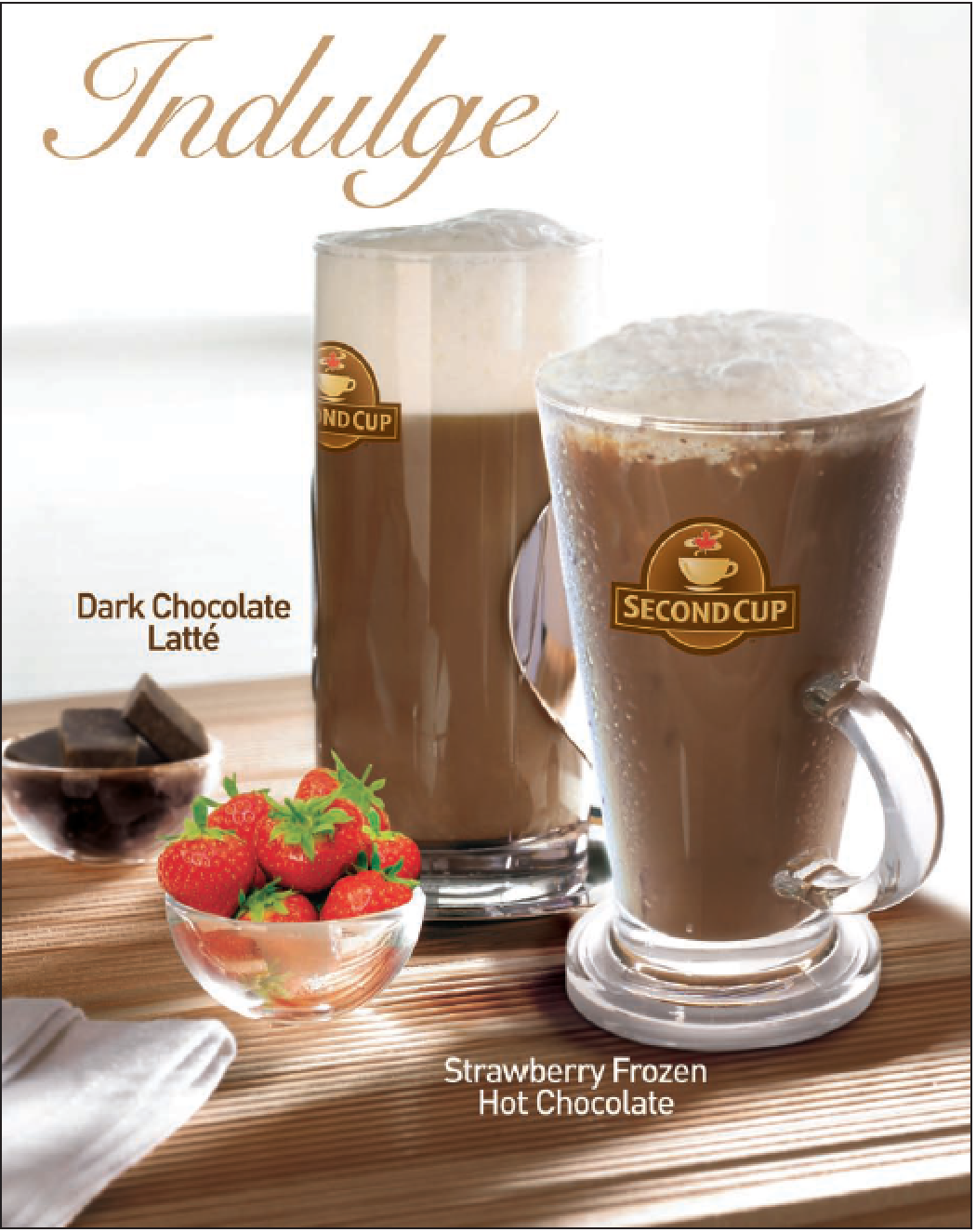 Second Cup latte and hot chocolate advertisement